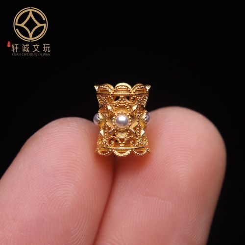 原创925银镀金镶嵌珍珠镂空桶珠腰珠隔珠串珠diy文玩配饰手串配珠