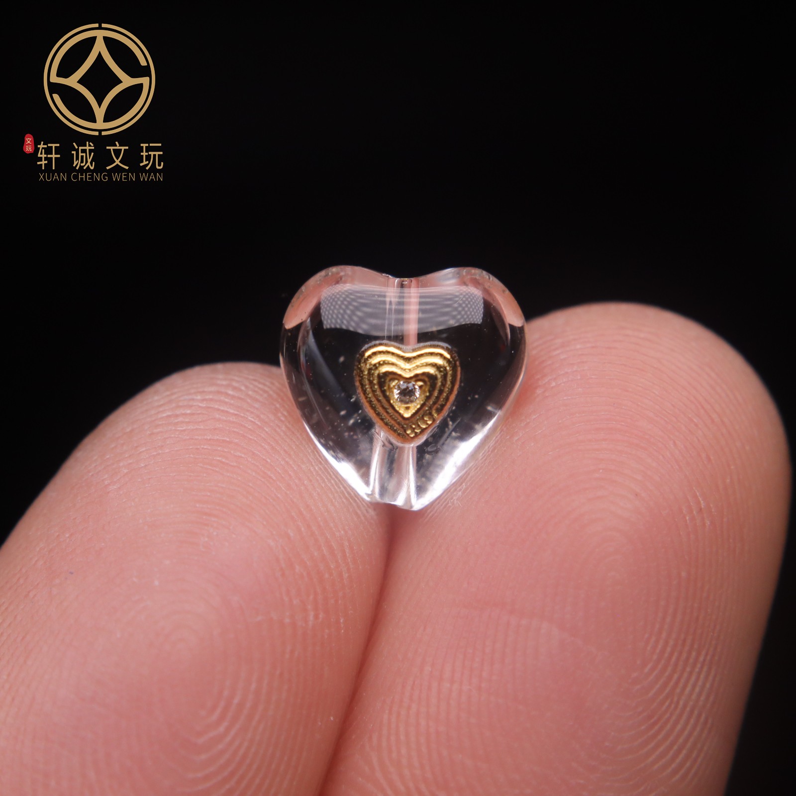 S925纯银镀金镶嵌白水晶黄桃心爱心屁桃隔珠配件配珠桶珠吊坠散珠
