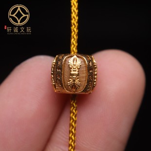 原创S925银镀金天然沉香木桶珠镶嵌金刚杵六字真言散珠DIY配饰