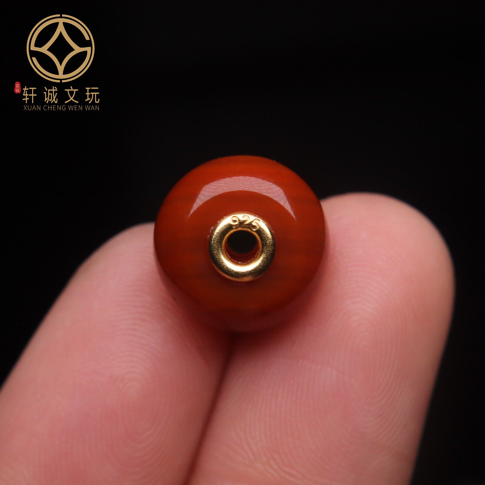 天然S925银镀金镶嵌南红玛瑙平安扣隔片隔珠散珠DIY配珠配饰配件