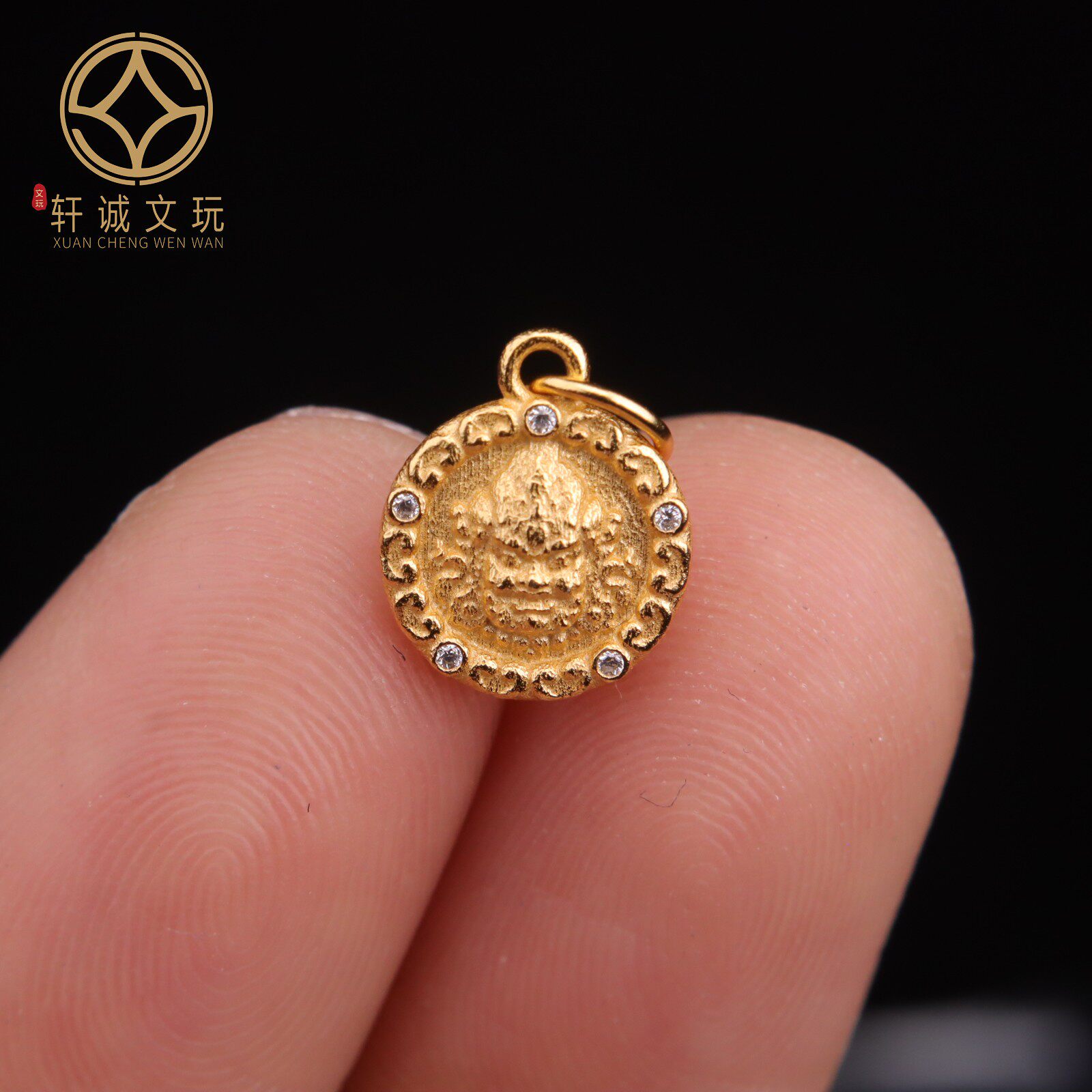 原创925银镀金黄财神铜钱卡子吊坠腰珠隔珠diy文玩手串配饰配件