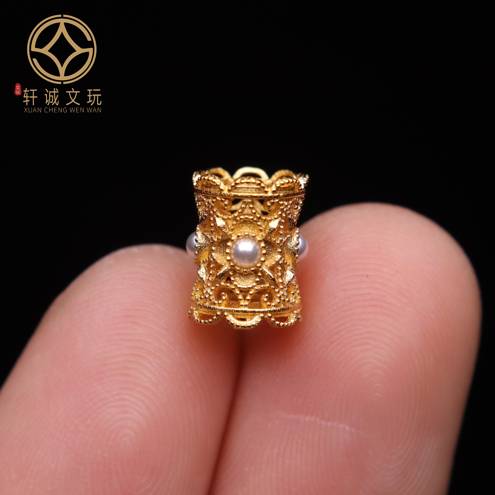 原创足银925银镀金镶嵌珍珠桶珠手串串珠散珠diy文玩配饰配件配珠