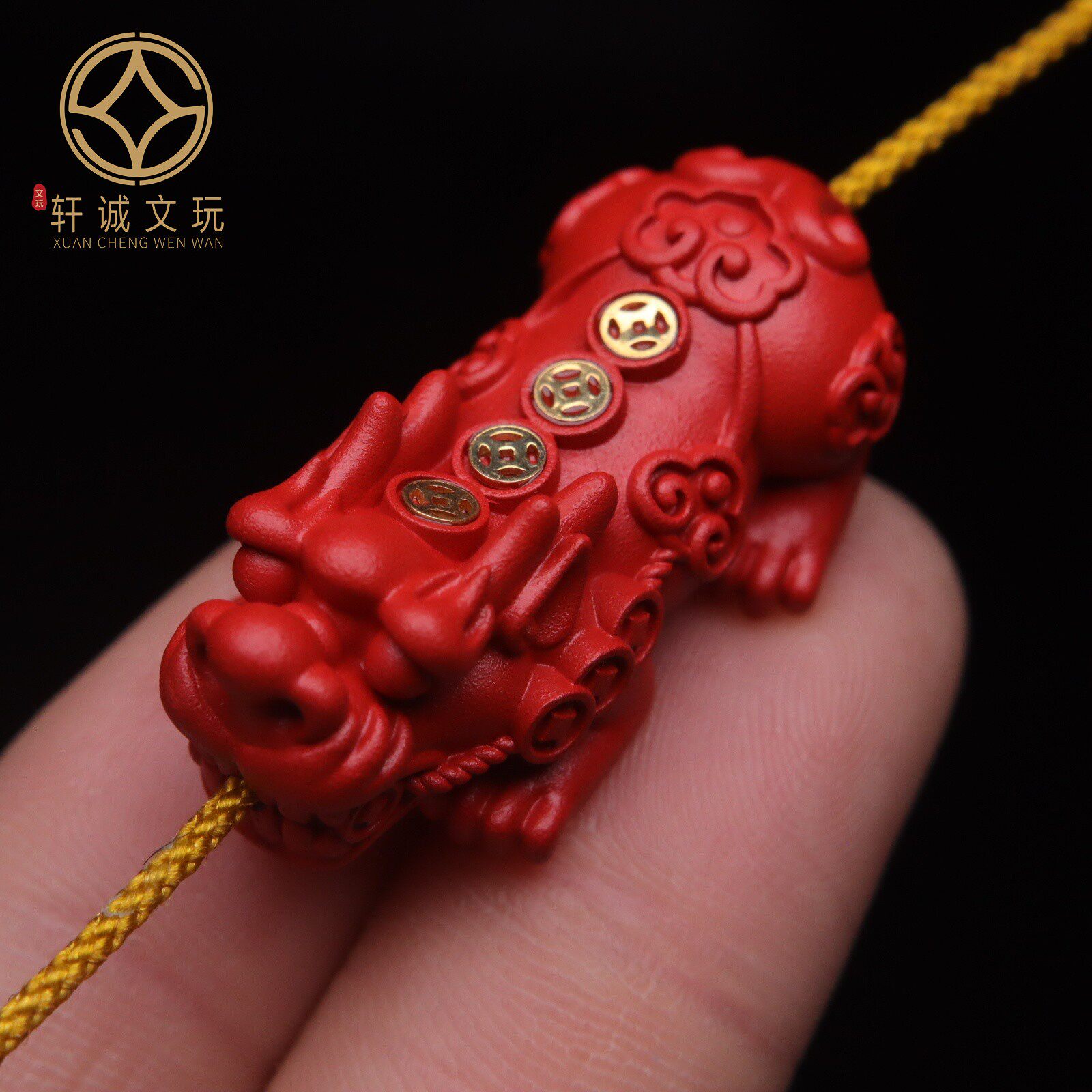 原创S925银镀金铜钱镶嵌天然朱砂貔貅配饰手串手链吊坠配珠配件