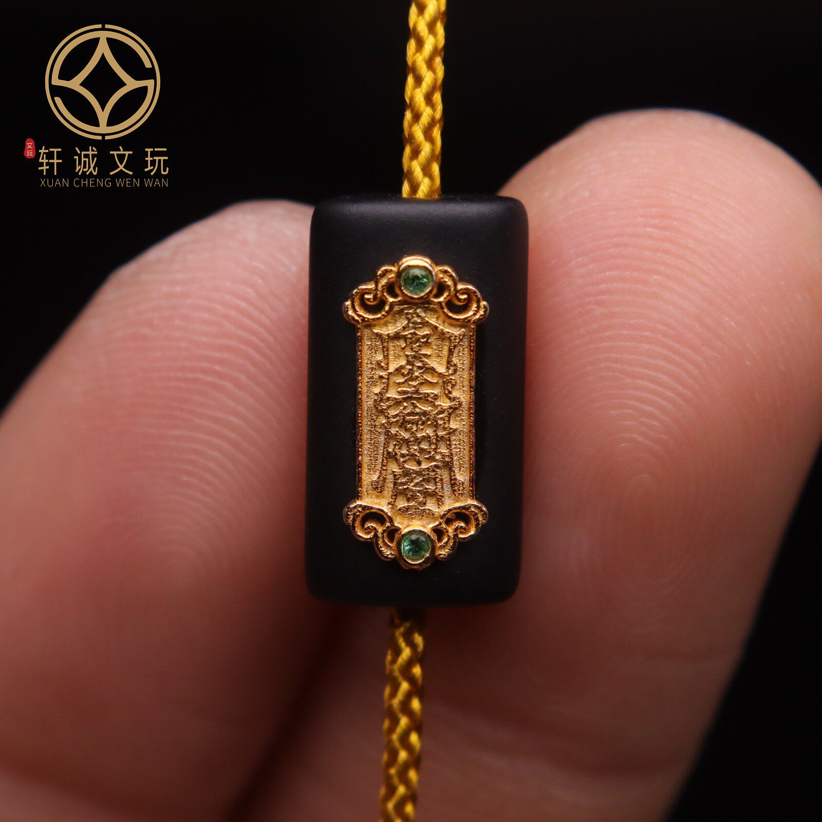 原创S925银镀金天然沉香木黑檀镶嵌护身化解符无事牌散珠DIY配饰