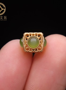 原创925银镀金和田玉方糖镂空腰珠隔珠串珠diy文玩配饰手串配珠