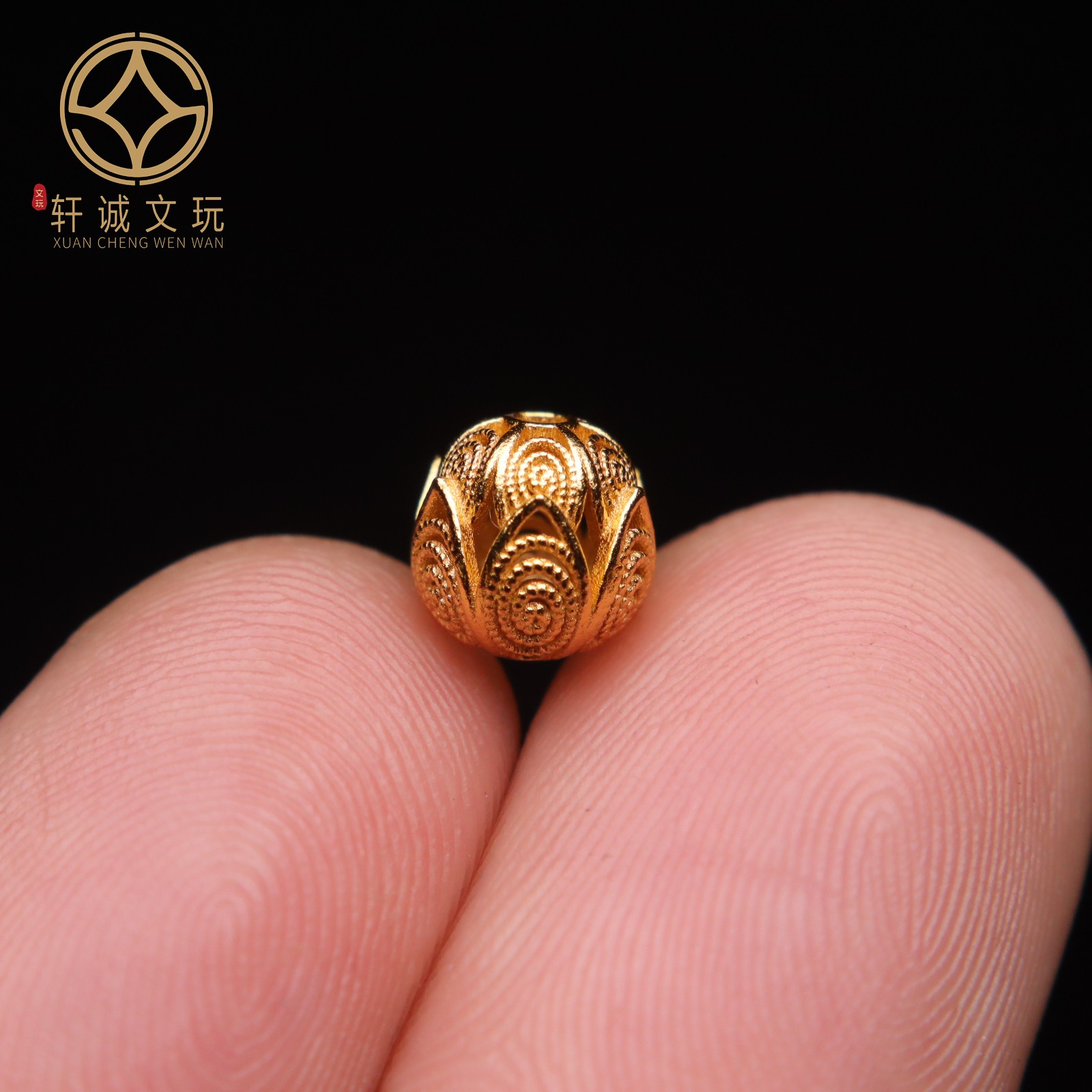 原创925银镀金莲花镂空圆珠散珠腰珠隔珠串珠diy文玩配饰散珠配件