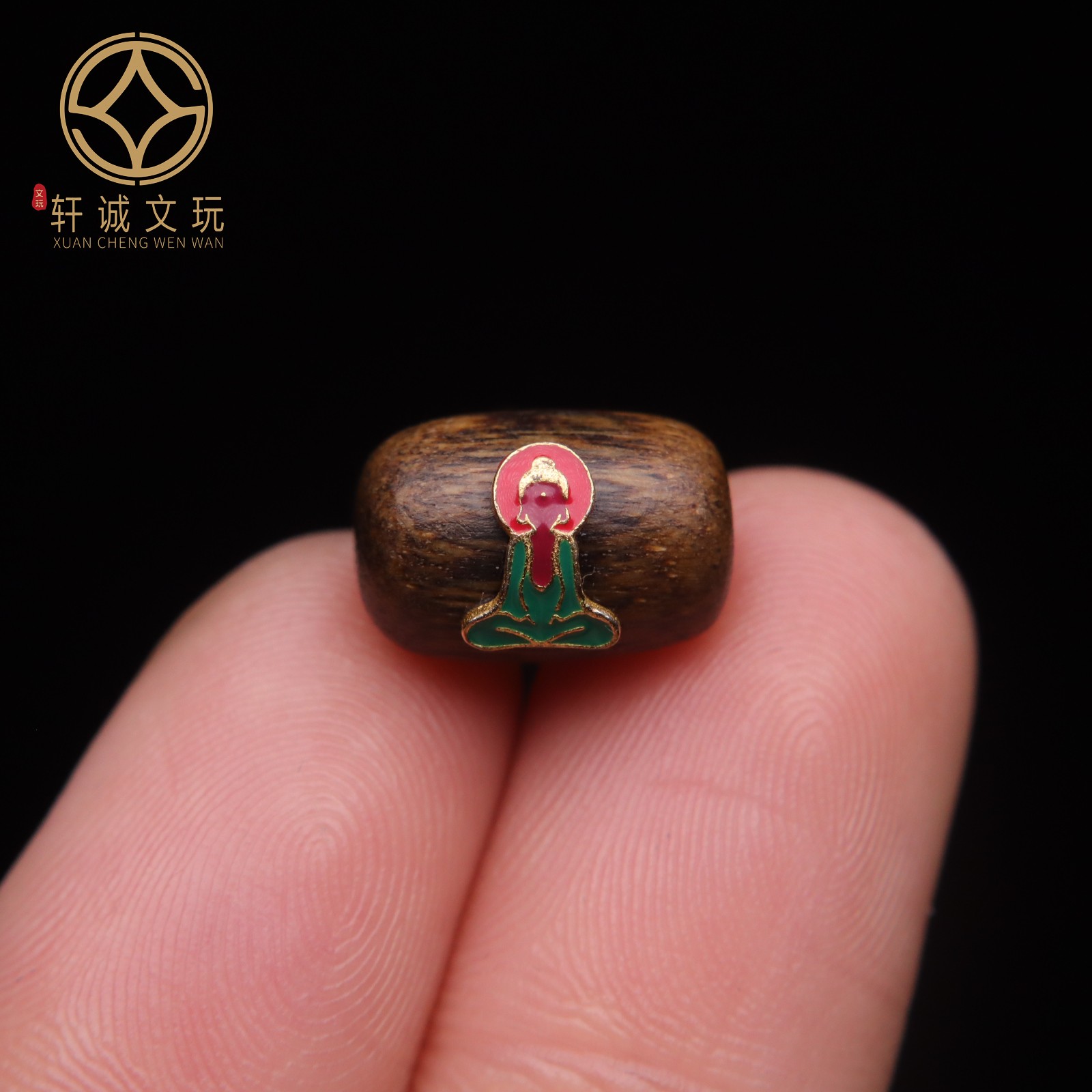原创S925银镀金木水火佛一念葫芦桶珠天然沉香木镶嵌散珠DIY配珠