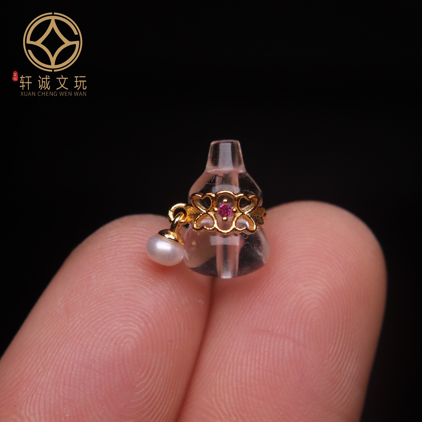 S925纯银镀金镶嵌白水晶葫芦隔珠五路财神配件配珠桶珠配珠