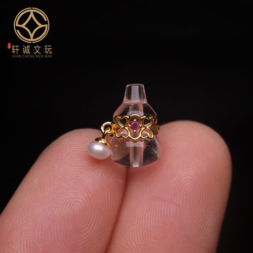 S925纯银镀金镶嵌白水晶葫芦隔珠五路财神配件配珠桶珠配珠