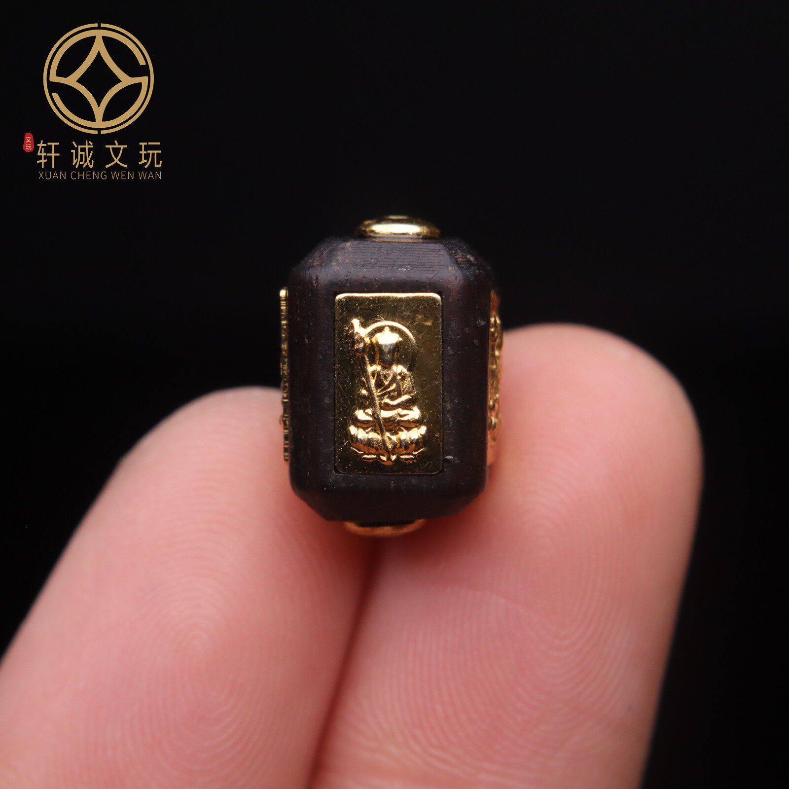 原创S925银镀金观音无相宝宝佛天然沉香木镶嵌桶珠散珠DIY配饰