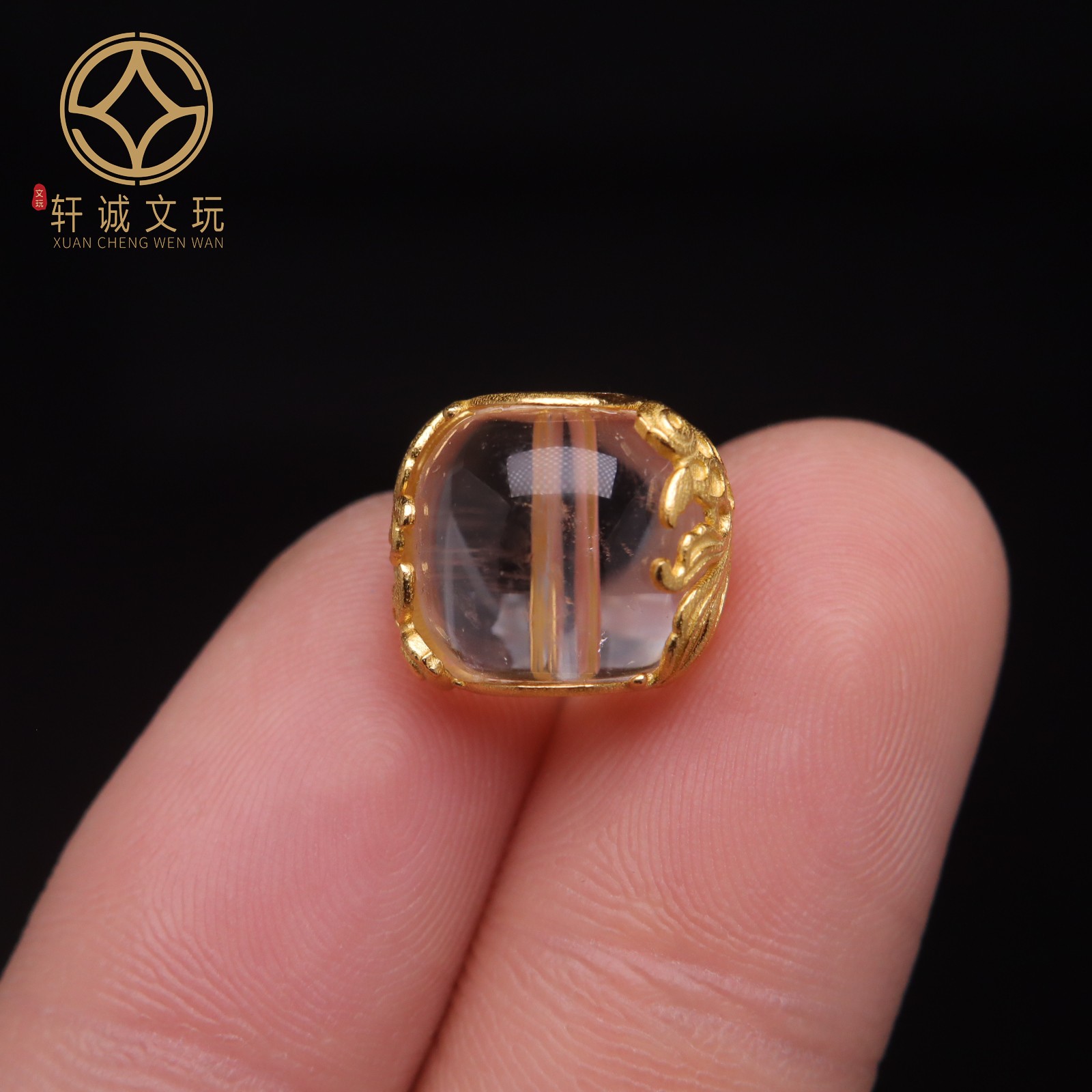纯银925银镀金配件天然水晶镶嵌双鱼年年有鱼桶珠DIY文玩配饰珠件