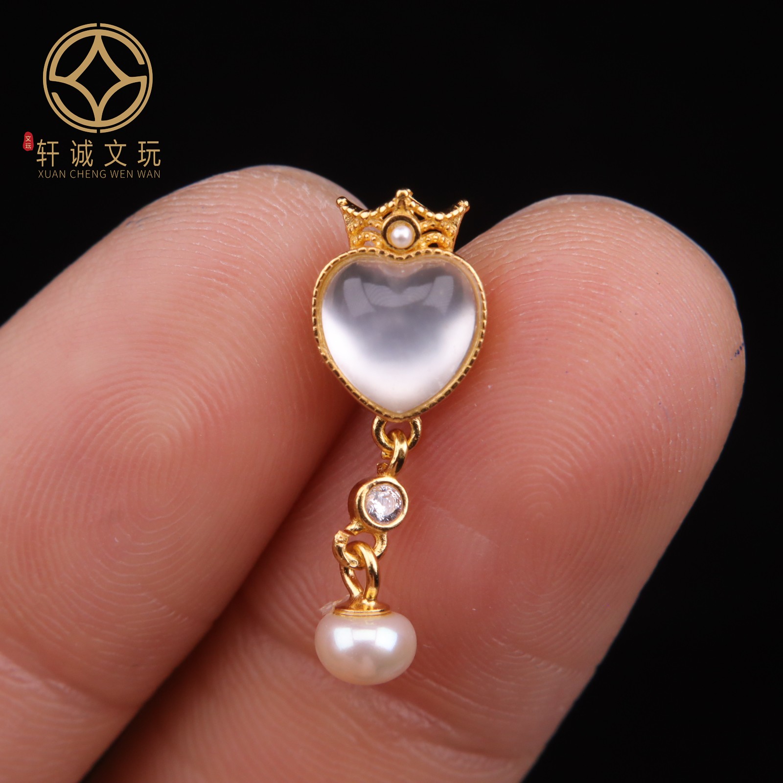 S925纯银镀金爱心水沫玉莲子桶珠隔珠桃心珍珠配件配珠桶珠吊坠