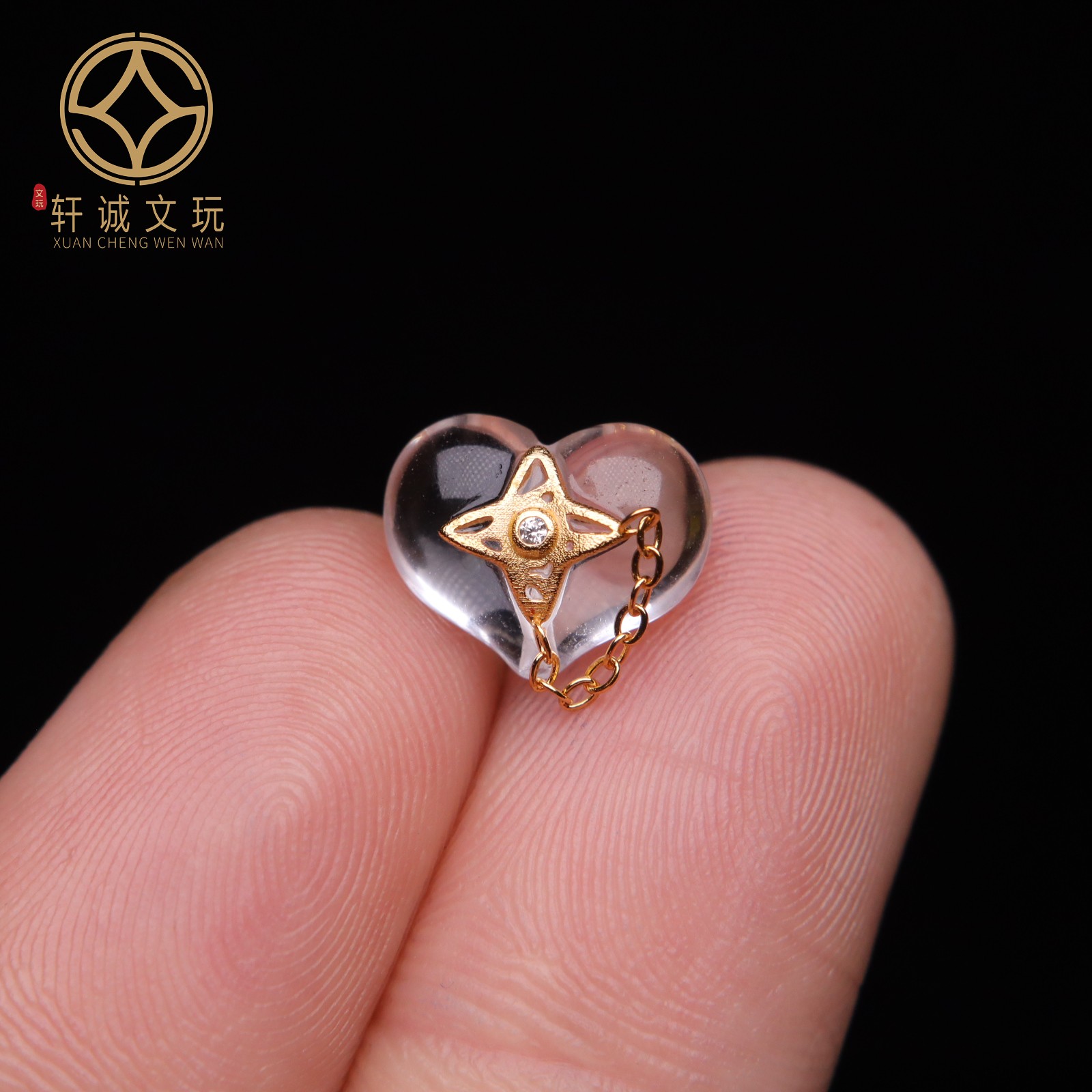 S925纯银镀金镶嵌白水晶五角心爱心屁桃隔珠配件配珠桶珠吊坠散珠