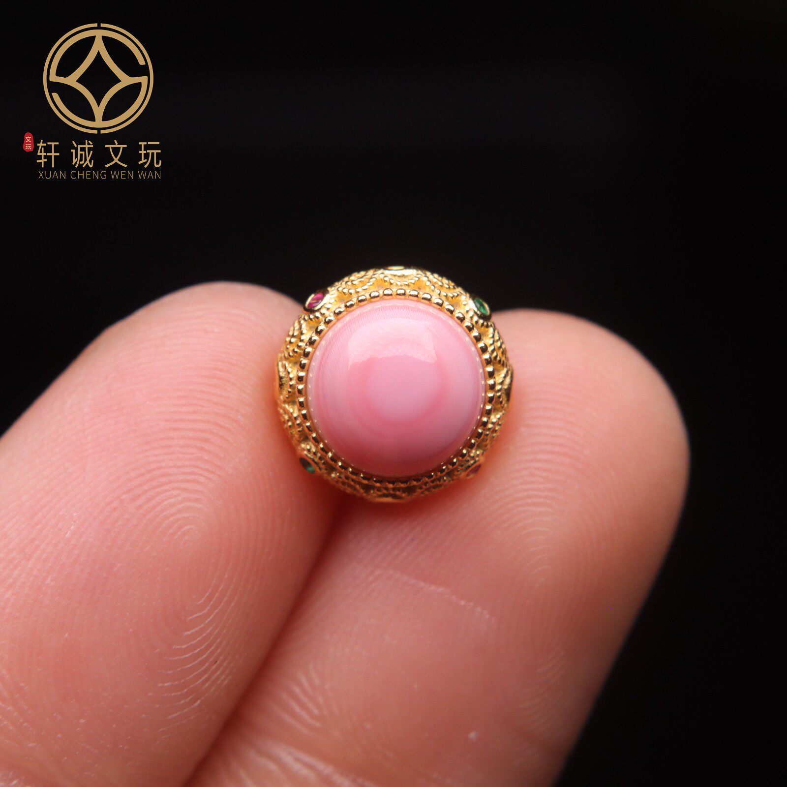 原创S925纯银镀金镶嵌胭脂螺转运女王贝半圆桶珠配件桶珠配珠饰品