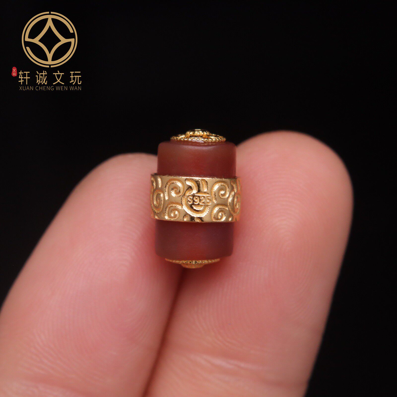 古法金银镀金回纹镶嵌桶珠保真南红满肉满色玛瑙散珠DIY配饰配珠