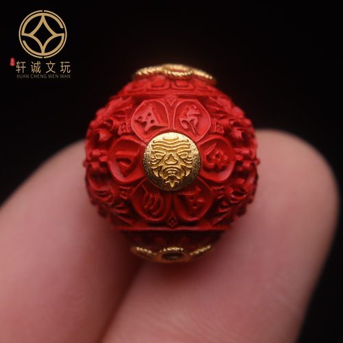 朱砂散珠925银镀金镶嵌天然原矿六字真言花珠珠子串珠手串配件饰