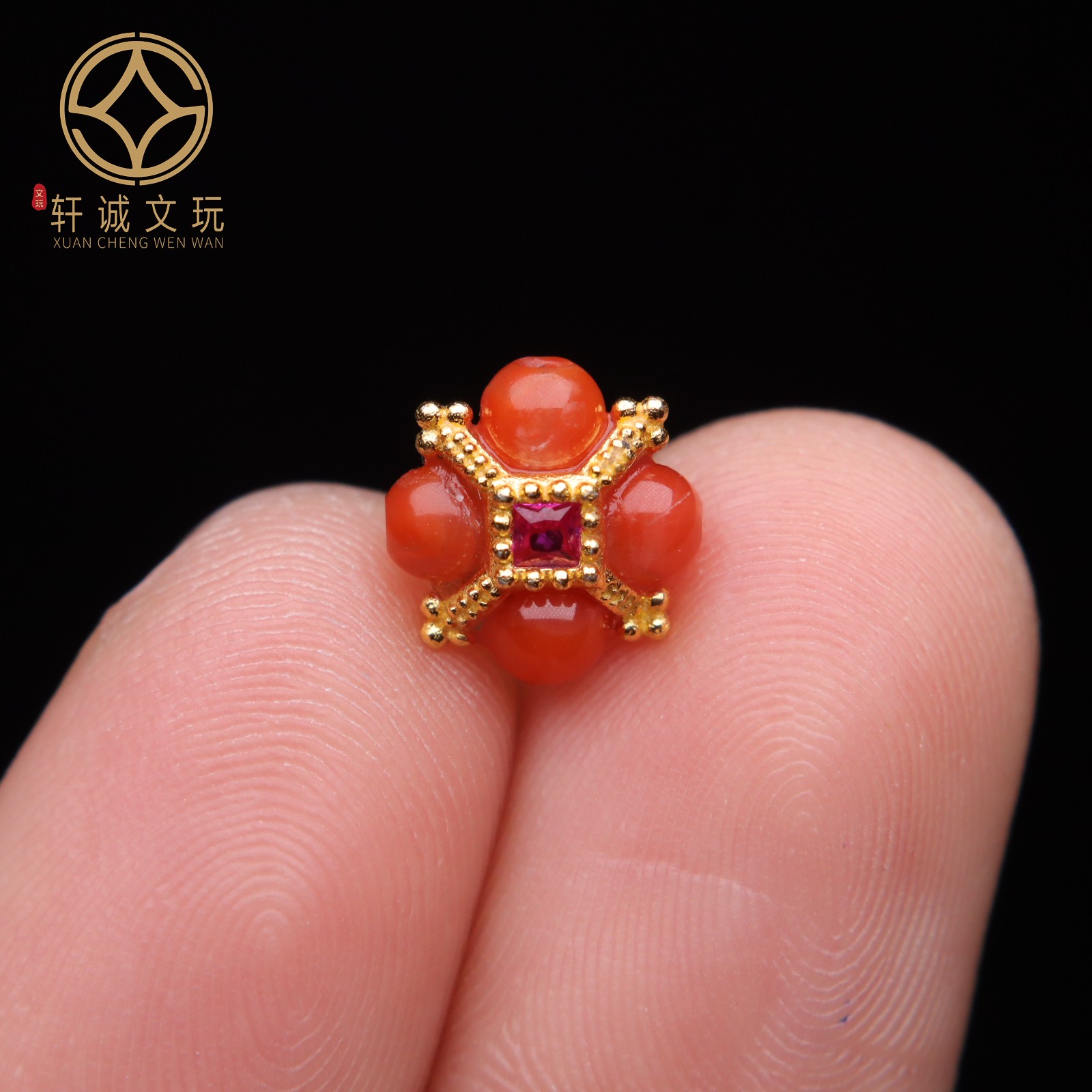 原创925银镀金南红背云圆珠腰珠隔珠手工串珠diy文玩配饰配珠