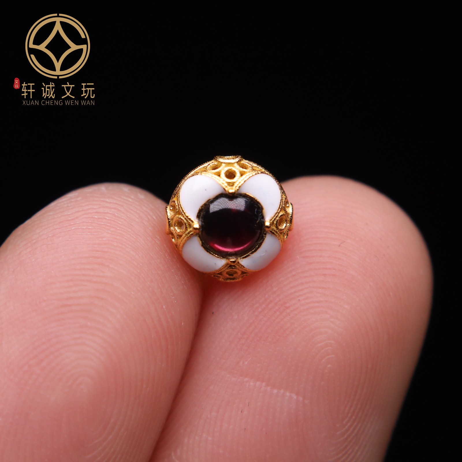 天然925银镀金白石榴石背云配件挂件吊坠饰品文玩手串手链diy配饰