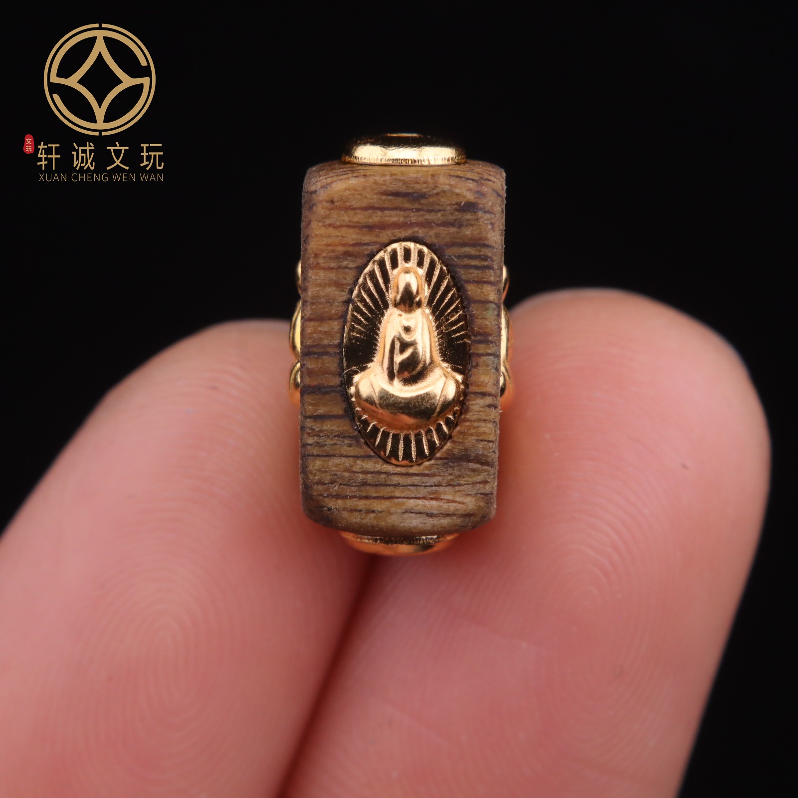 10MM无相佛沉香方桶珠S925银镀金天然檀木镶嵌珍珠散珠DIY配饰件