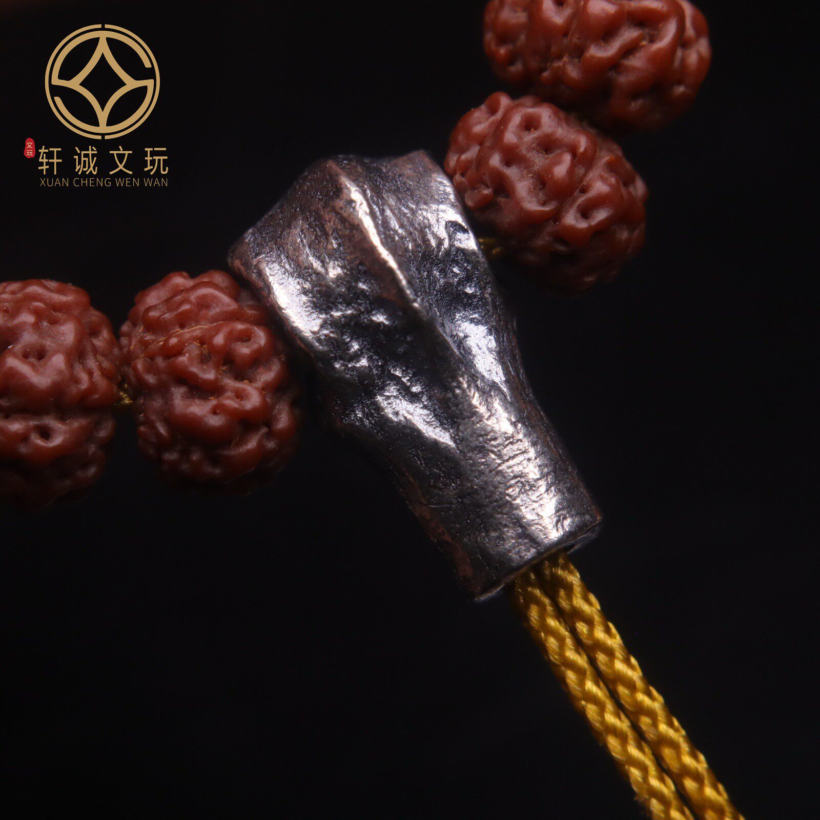 925纯银足银陨石纹三通佛头隔珠手串diy配件金刚星月菩提文玩配饰