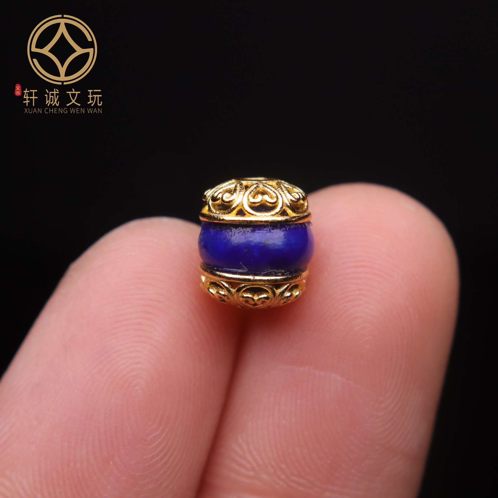 原创925银镀金青金石桶珠腰珠隔珠手工串珠编绳diy文玩配饰配珠