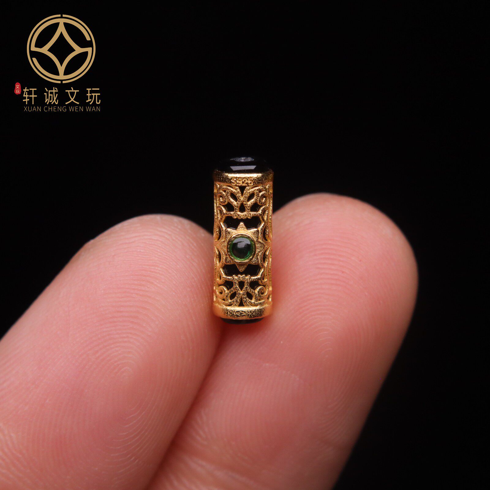 原创925银镀金黑曜石镶嵌桶珠腰珠隔珠手工串珠编绳diy文玩配饰珠
