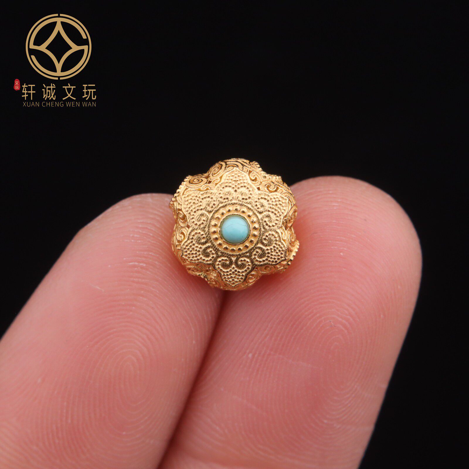 原创925银镀金花松石背云隔珠手工串珠编绳diy文玩配饰手串配件