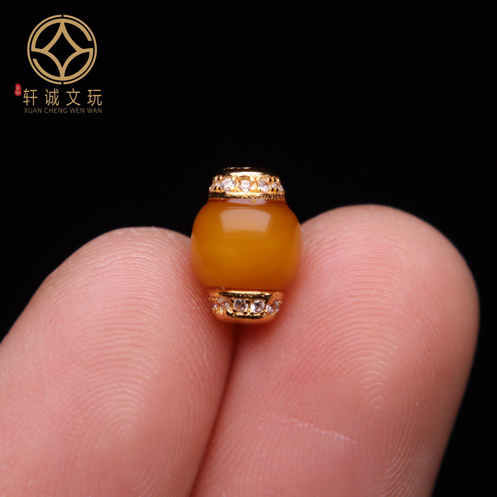 原创银镀金镶嵌天然琥珀蜜蜡桶珠隔珠散珠手串diy文玩配件配饰