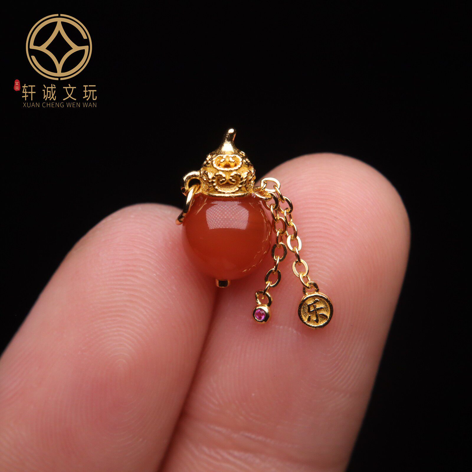 原创银镀金天然南红玛瑙葫芦流苏桶珠散珠手串diy文玩配件配饰
