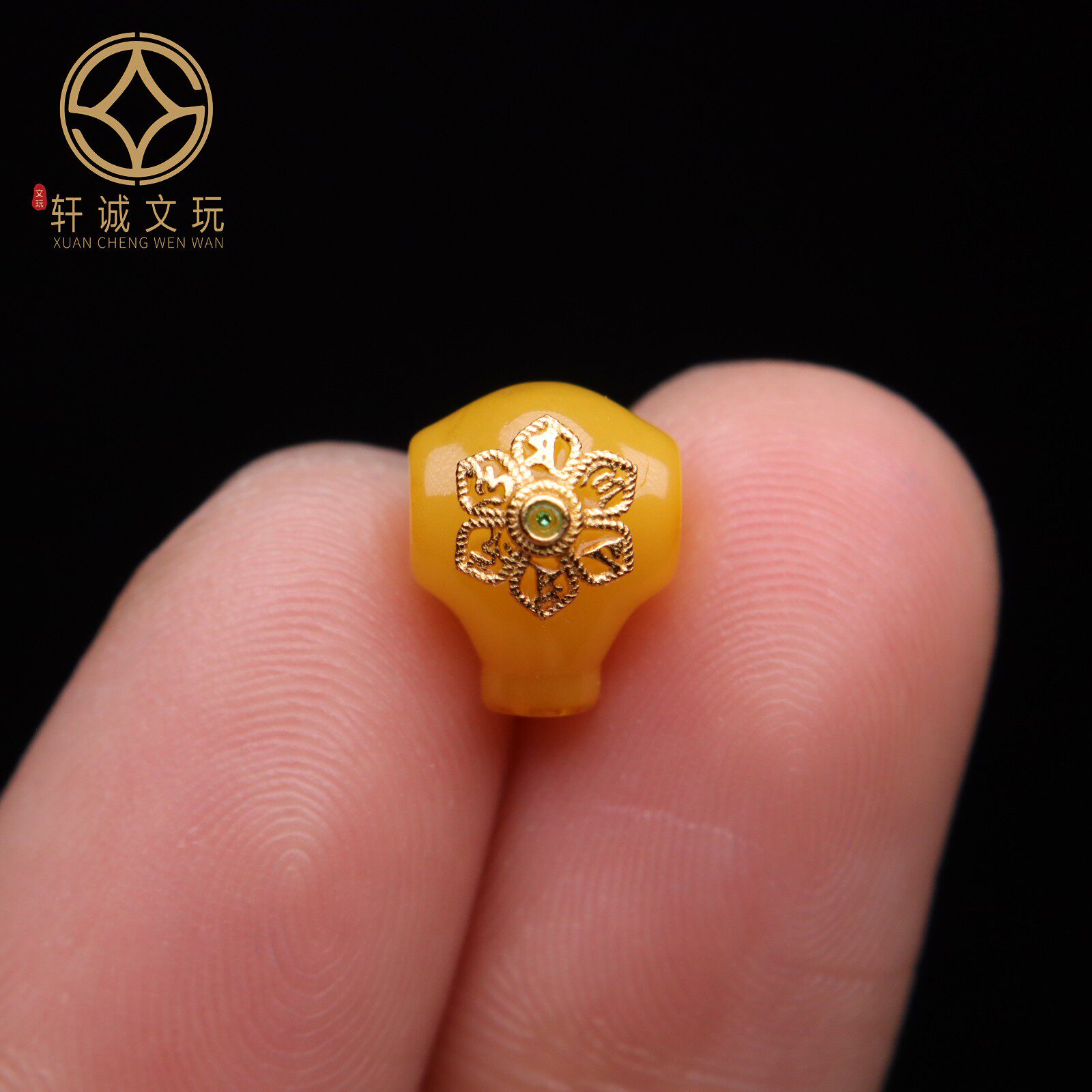 原创银镀金镶嵌天然琥珀蜜蜡桶珠隔珠散珠手串diy文玩配件配饰