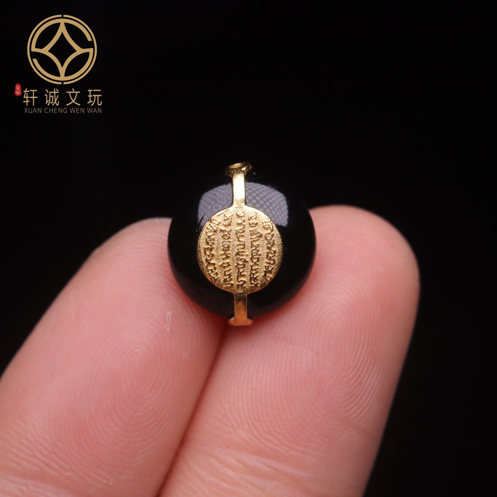 原创银镀金天然黑曜石五条经文背云桶珠菩提108长串配饰配件饰品