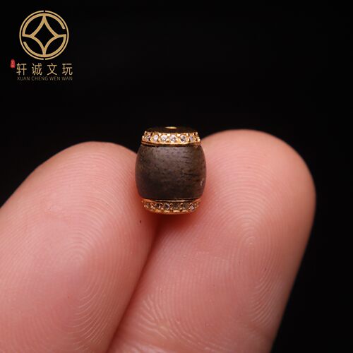原创S925银镀金天然沉香木桶珠镶嵌老型桶珠散珠DIY配饰配珠饰品
