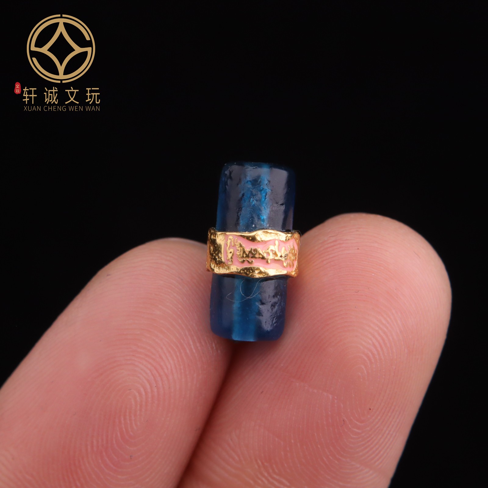 原创银镀金镶嵌天然蓝琉璃镶嵌护身符桶珠隔珠diy配饰配珠配件