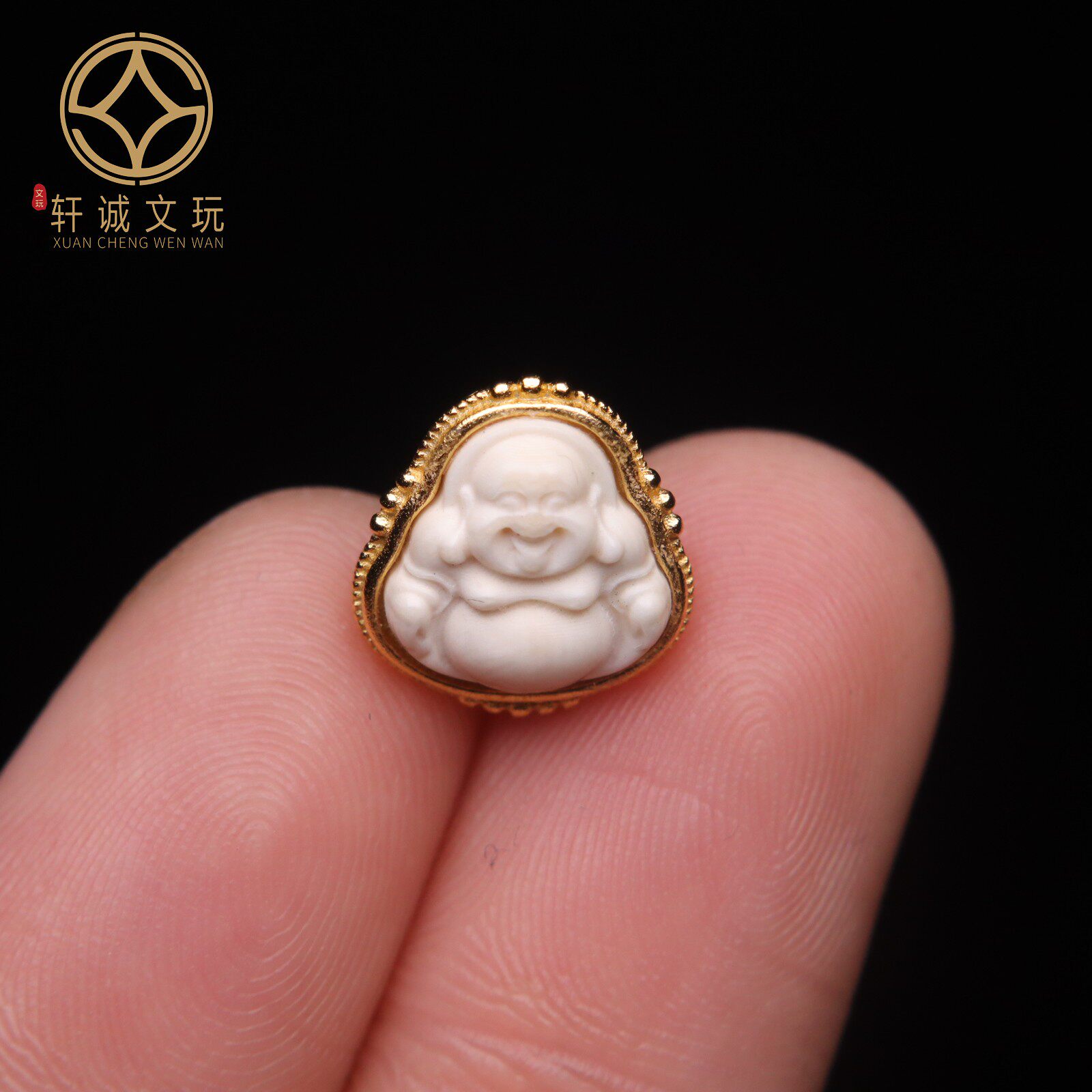 天然猛犸牙镶嵌S925银镀金弥勒佛吊坠散珠珠DIY文玩配饰珠子配件