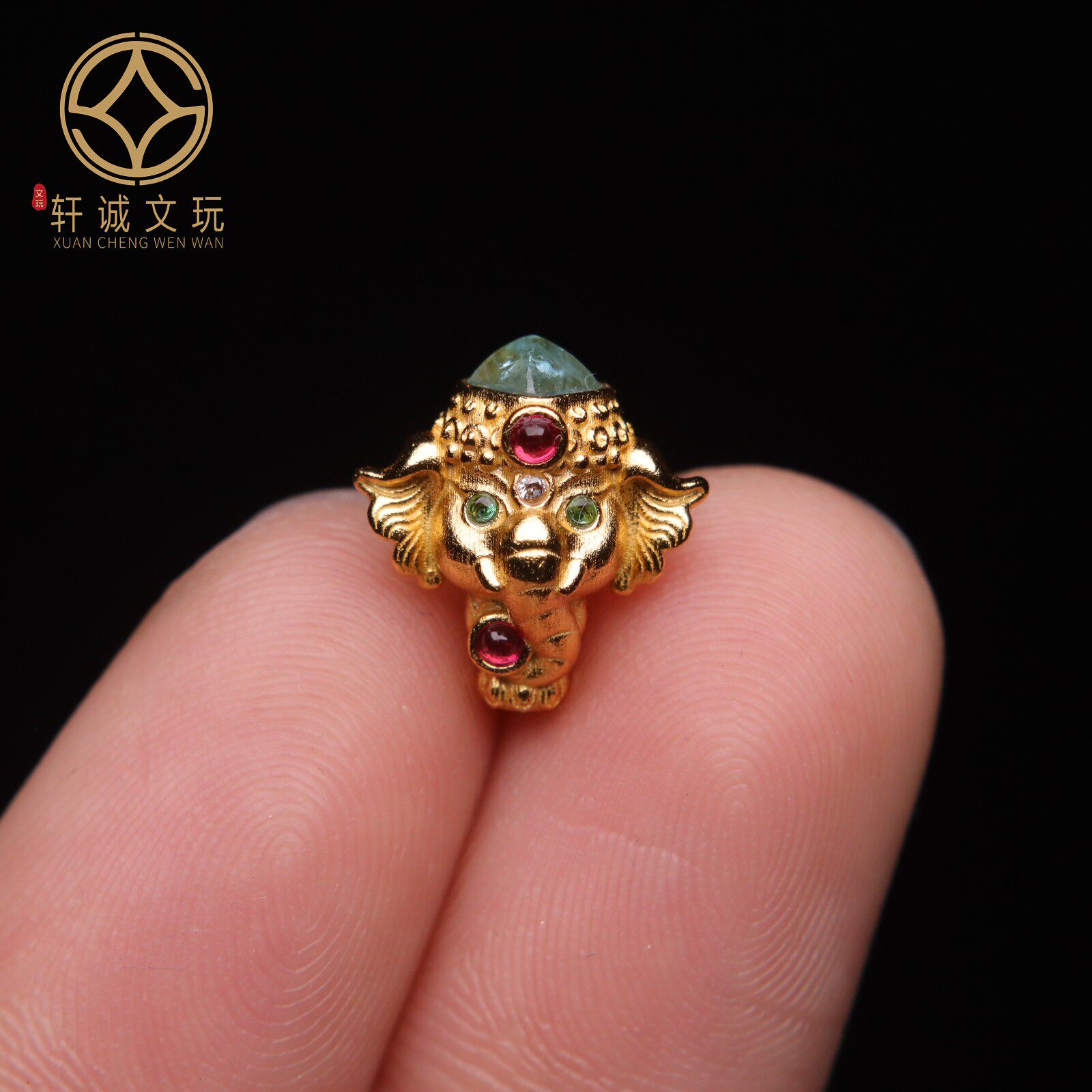 原创925银镀金翡翠象神三通佛头手串手链diy配件文玩饰品108配饰