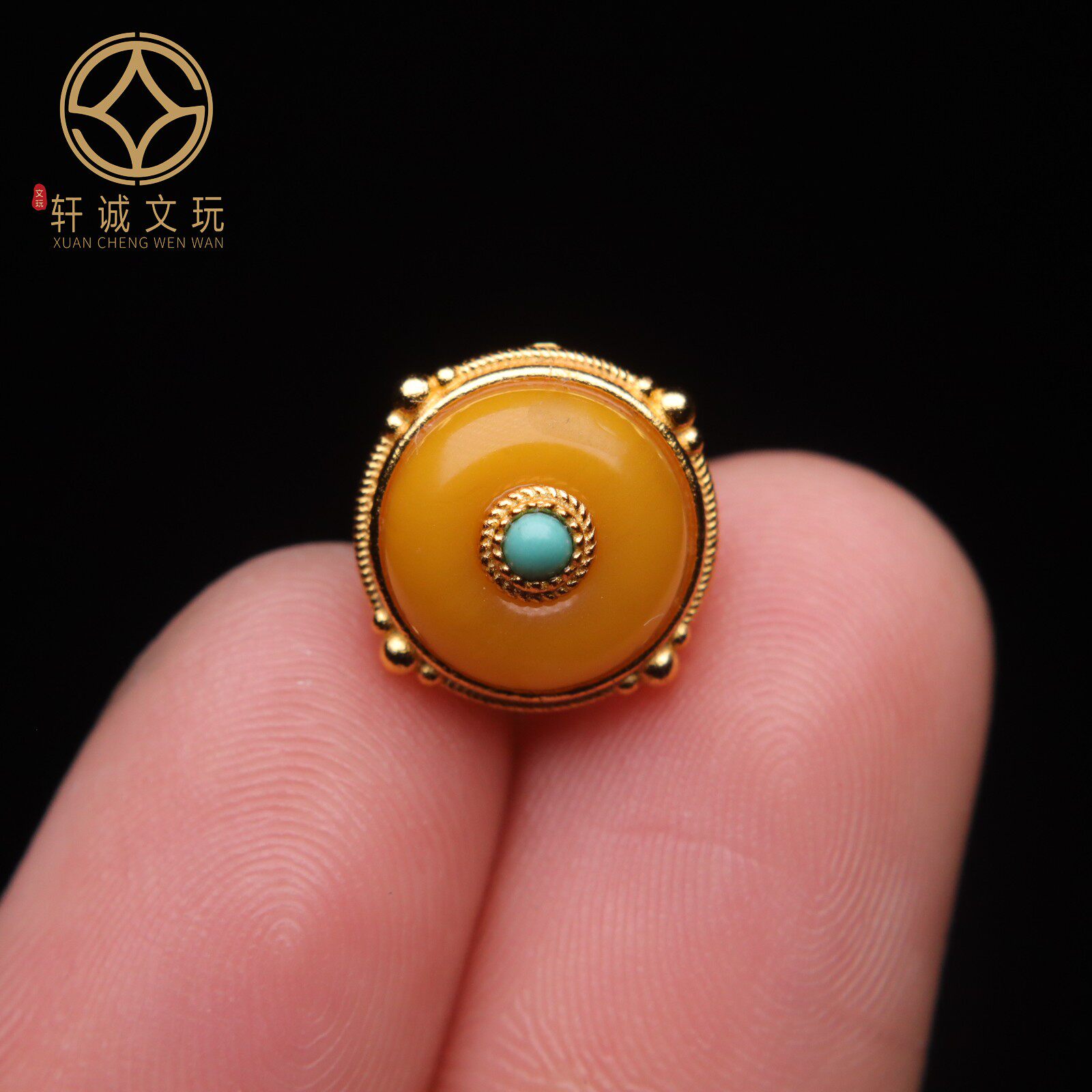 S925纯银镀金镶嵌蜜蜡金珀松石背云桶珠配件手串手链diy文玩配珠