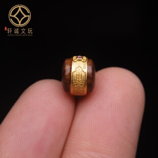 原创S925银镀金天然沉香檀木桶珠镶五条经文老型桶珠散珠DIY配饰