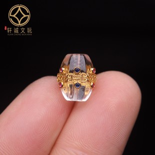 S925纯银镀金镶嵌白水晶彩钻六字真言隔珠桶珠瓜珠配件配珠配珠