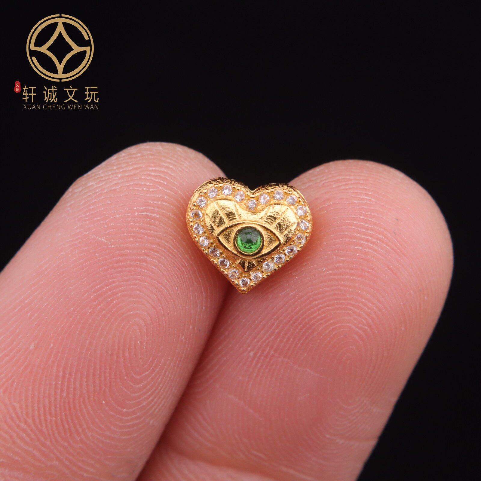 原创925银镀金法眼爱心镶钻礼品礼物福背云腰珠隔珠diy文玩配饰
