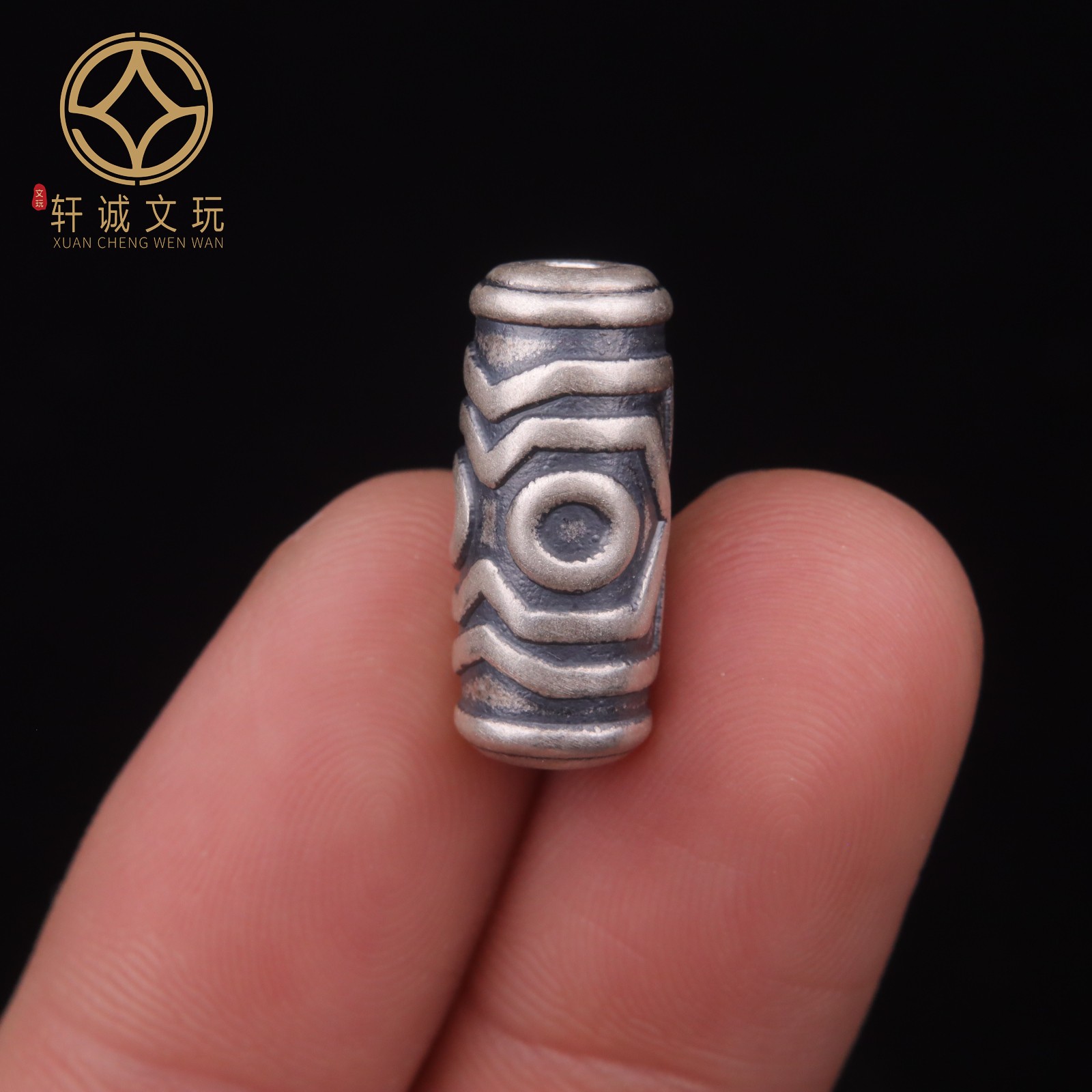 8.5MM回纹长桶珠999足银老型diy配件文玩配饰转运单珠散珠配珠