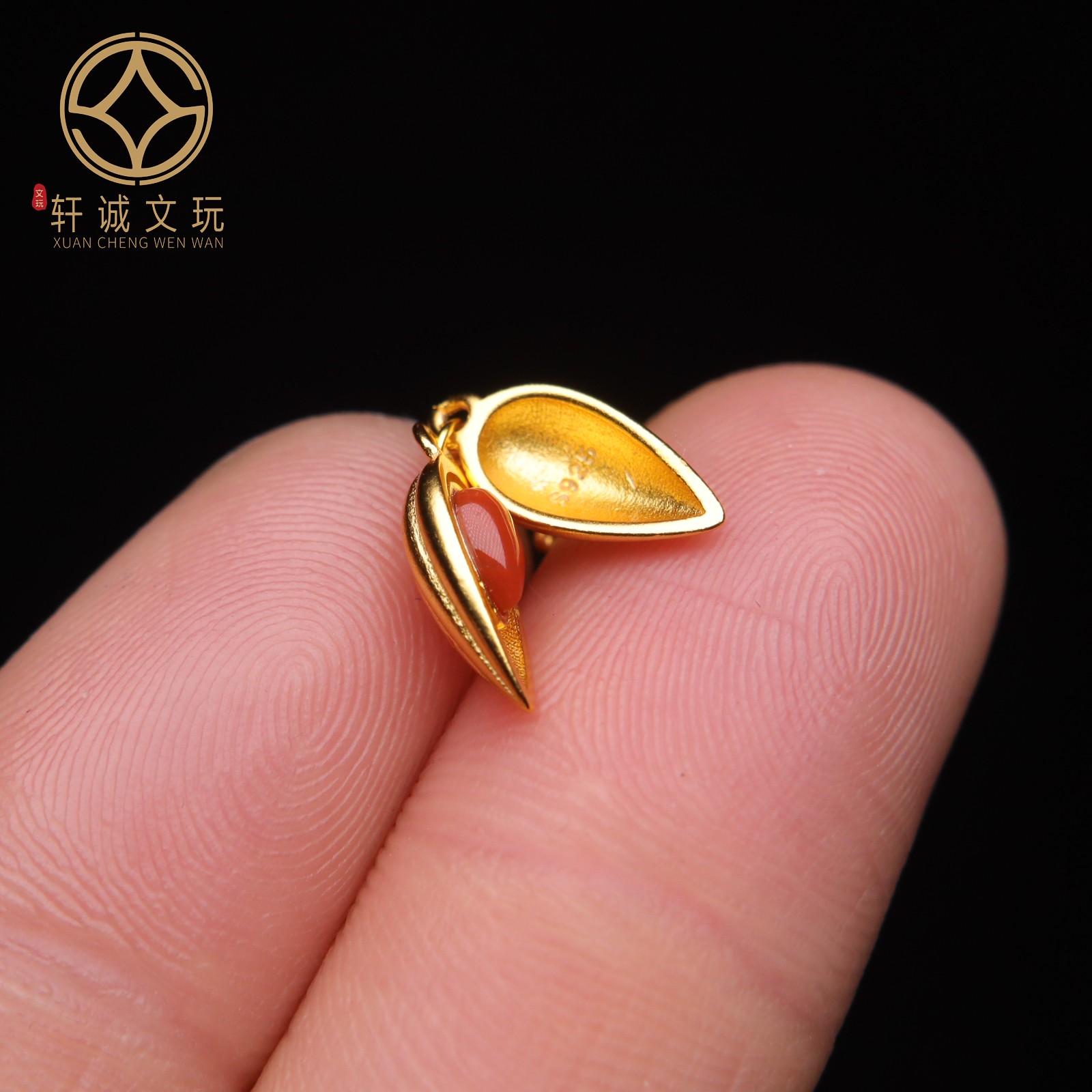 原创足银925银镀金南红水滴隔珠手串串珠diy文玩配饰吊坠配件