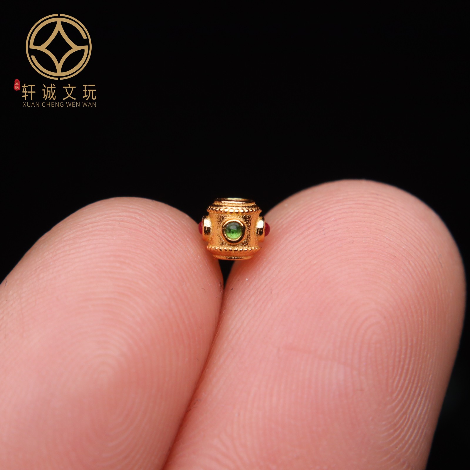 原创925银镀金镶嵌蜻蜓眼老型桶珠腰珠隔珠串珠diy文玩配饰配珠