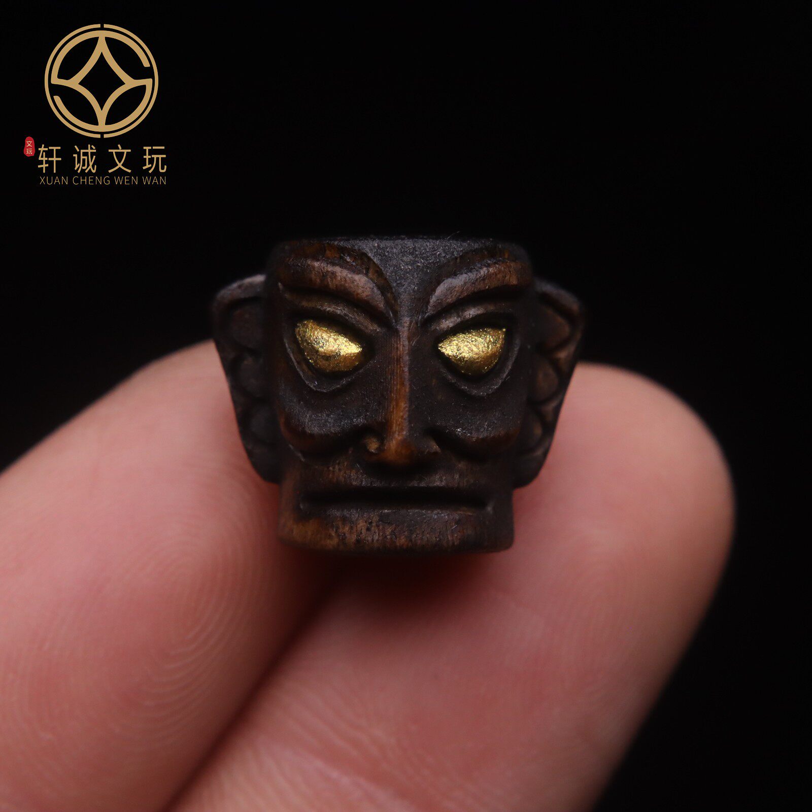 原创手工鹿角雕刻三星堆根付三通背云佛珠手串长串diy文玩配饰件