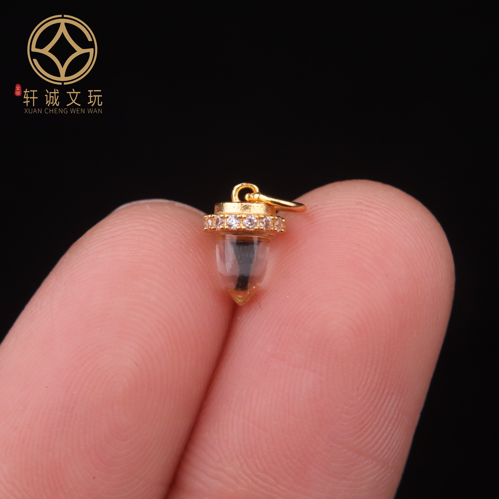 6MM水滴吊坠S925纯银镀金吊坠五条白水晶六字真言桶珠手串配珠件
