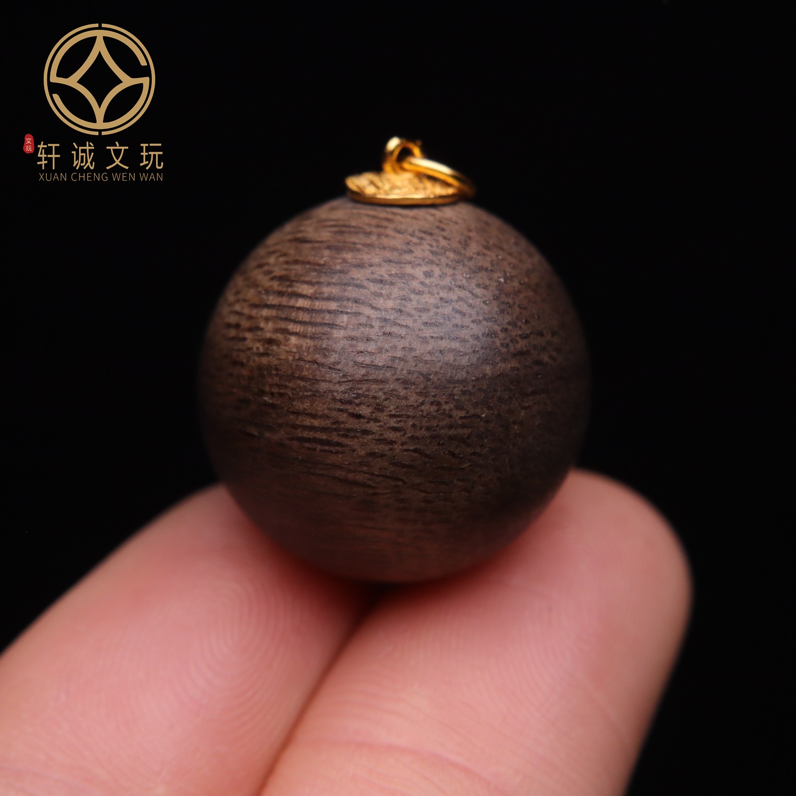 原创S925银镀金天然沉香木山鬼花钱镶嵌圆珠散珠DIY配饰手串配件