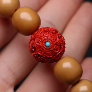 朱砂散珠天然原矿3mm大孔六字真言镶嵌花珠单颗珠子串珠手串配件