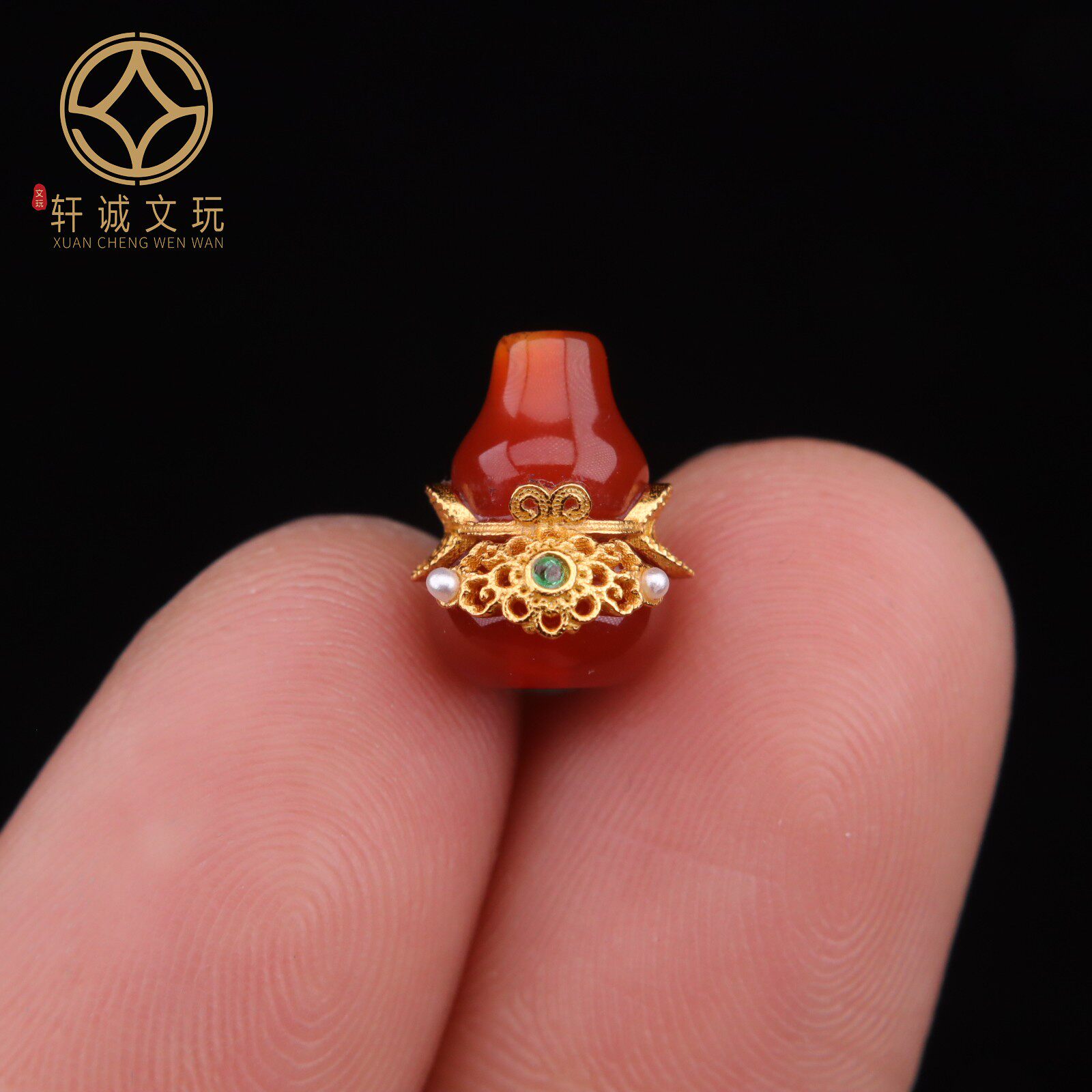 古法金S925银镀24k金镶南红玛瑙珍珠葫芦桶珠diy手串手链文玩配件