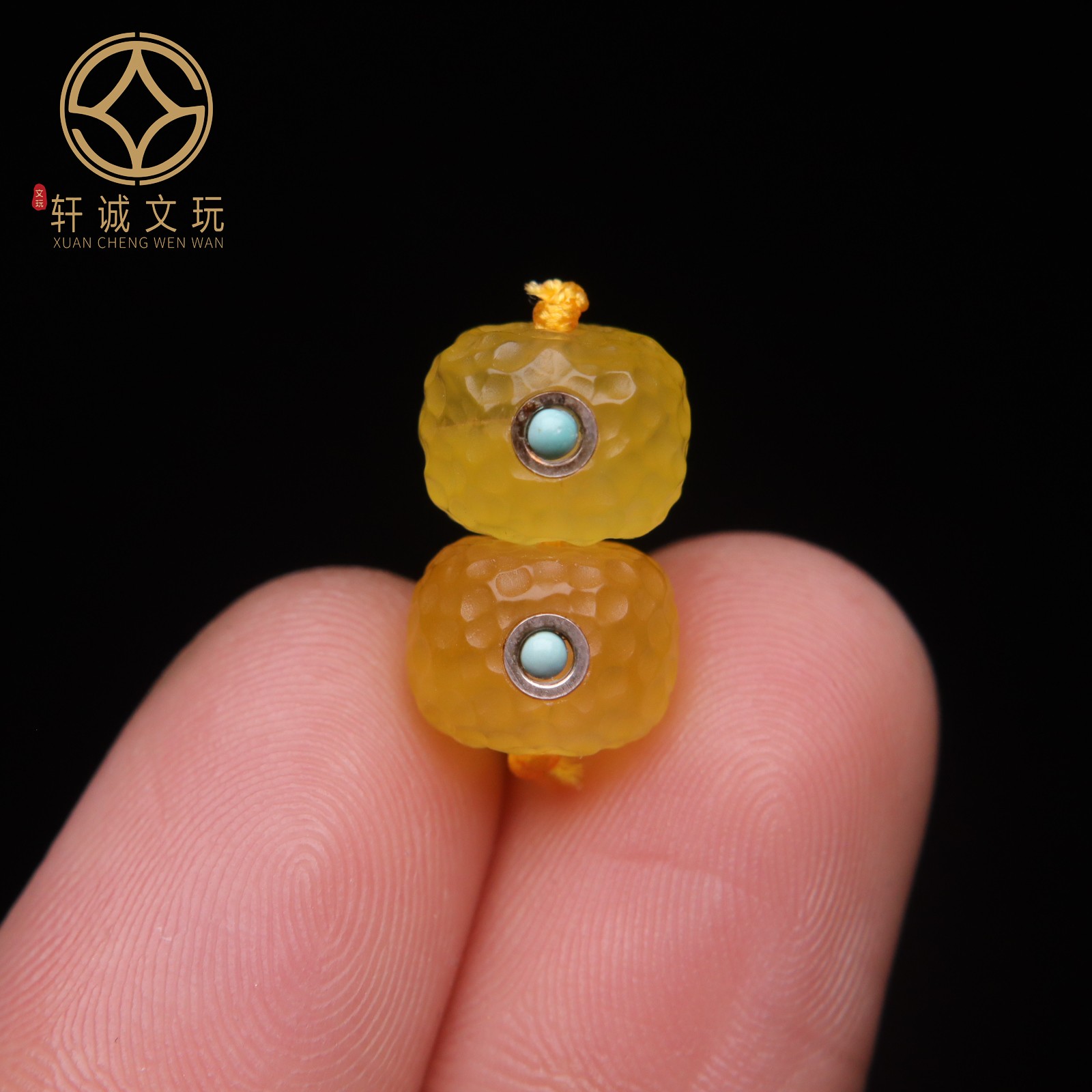 原创天然琥珀蜜蜡镶嵌松石桶珠散珠手串diy文玩配件手链配饰