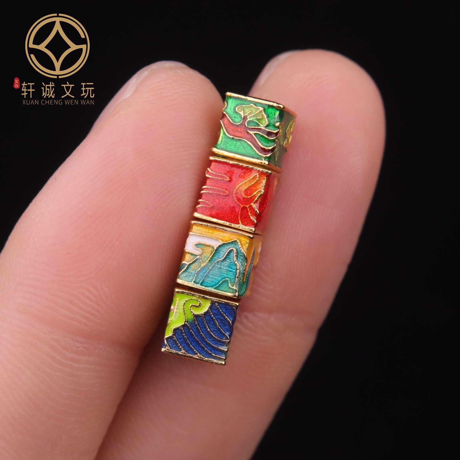 6MM青山绿水冰火彩绘方糖桶珠925银镀金diy文玩手串散珠配饰配件