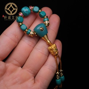 天然雪巴绿琉璃古法金三通套装 组合佛头金刚菩提108长串配饰配件